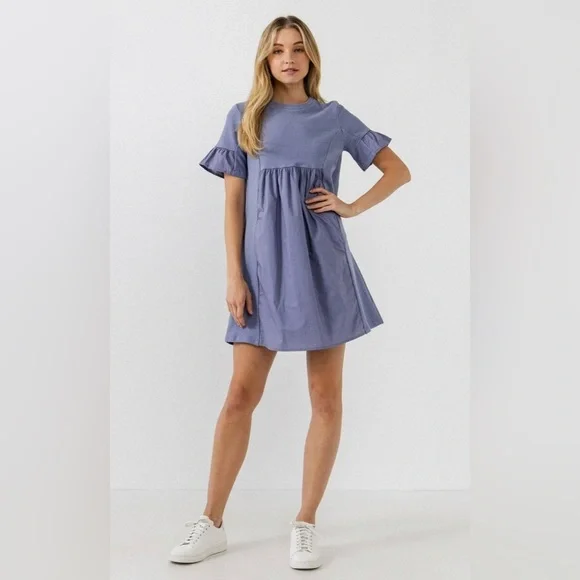 knee length dresses for ladies Mixed Media Ruffle Sleeve Mini Dress – English Factory main image 1